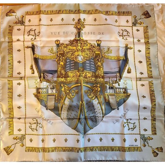 HERMÈS La Rèale-Vue du Carrosse de la Galère Silk Scarf - Picture 1 of 10